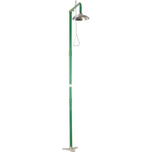 Emergency shower floor mounted with pull rod operation