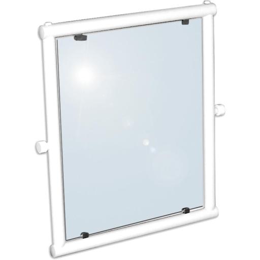 Wall-mounted tilting accessible mirror, nylon-coated aluminium, white finish