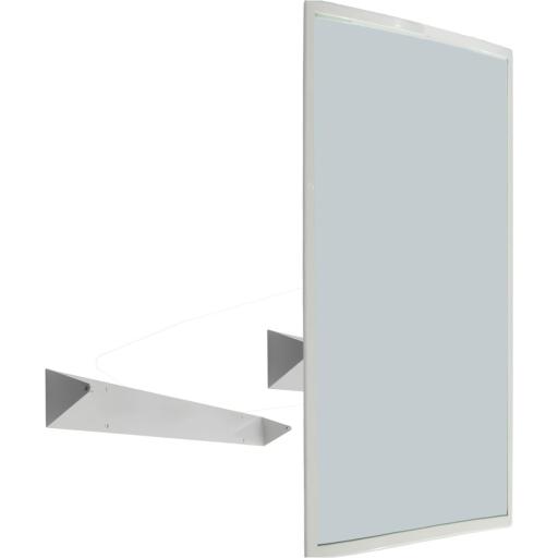 Wall-mounted tilting accessible mirror, stainless steel, white finish