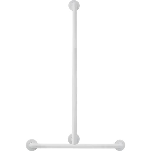Wall-mounted T-shaped grab rail with 4 fixing points, stainless steel, white finish