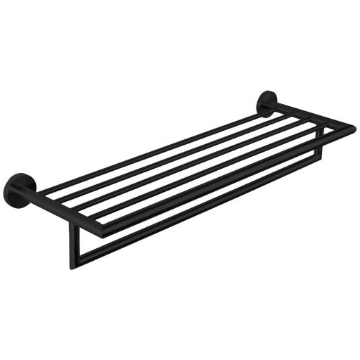 Towel shelf with lower rail in AISI 304 stainless steel, black finish